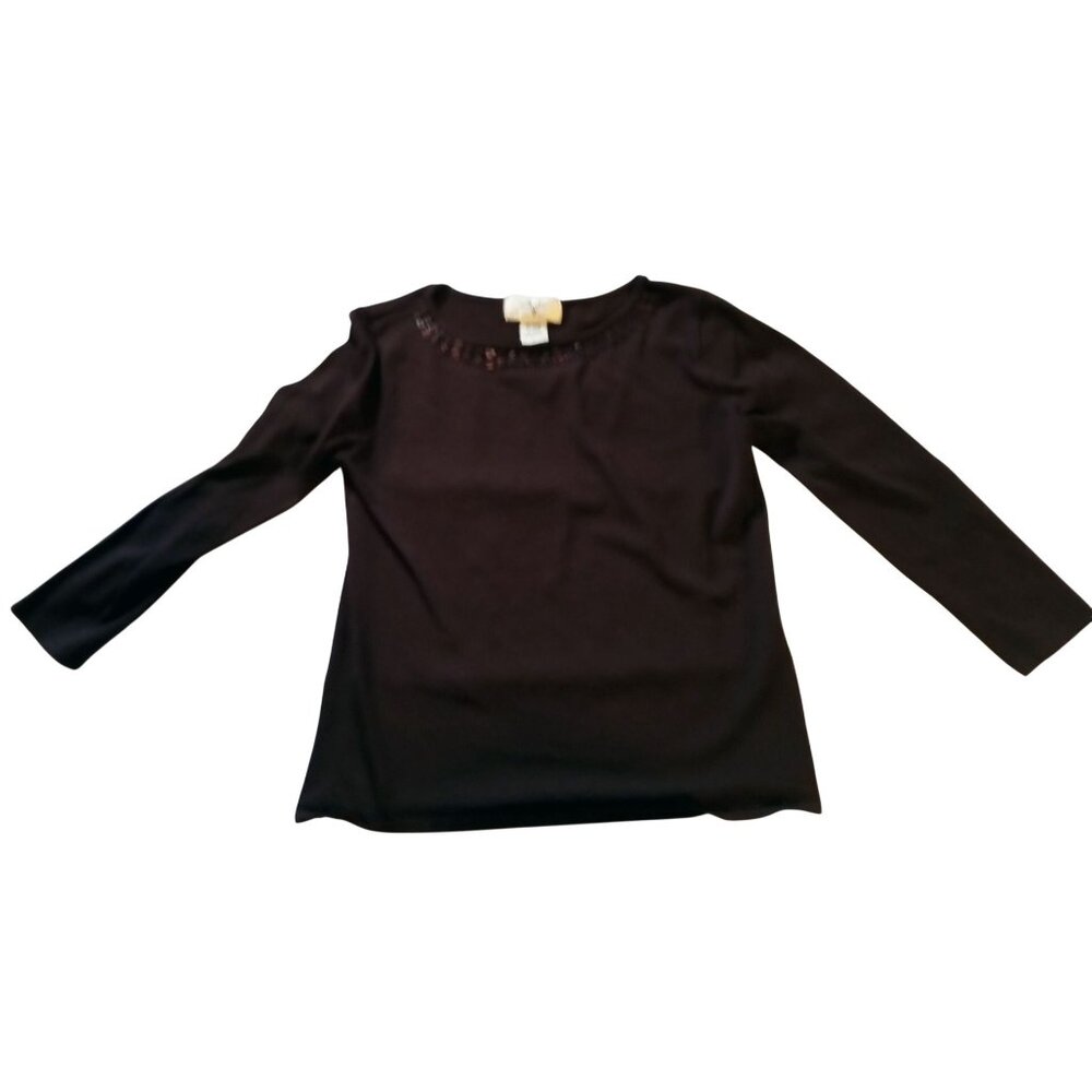 Long Sleeve Top Versailles Womens Dark Brown Button Embellished Size Small